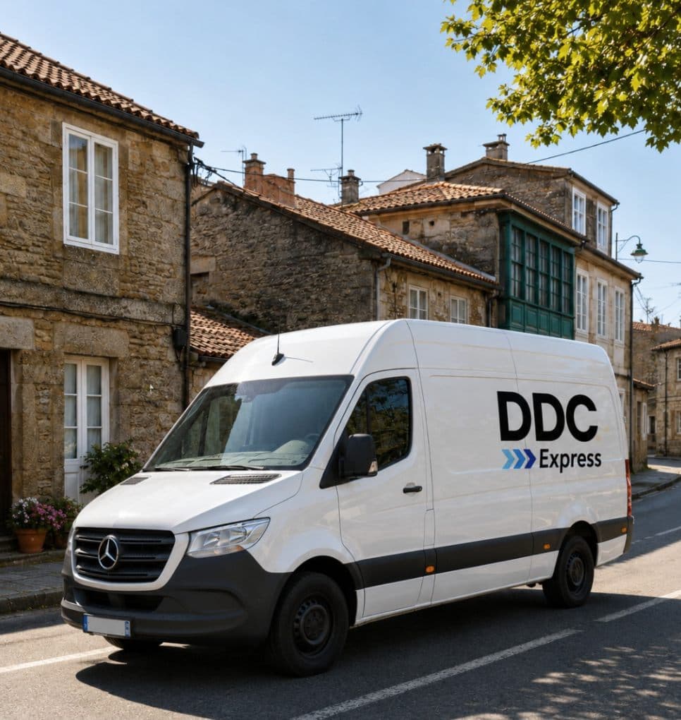 Furgoneta de reparto de DDC Express aparcada en una calle de Ferrol